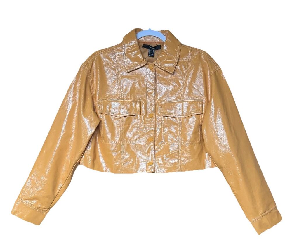 Tangerine Trucker Forever 21 Faux Leather Cropped Jacket Y2K McBling Moto Medium